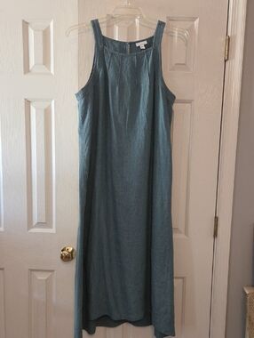 J. Jill Teal Maxi Dress - Sleeveless 100% Linen Summer Dress - Petite XL